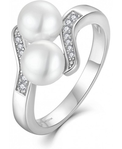 Pearl Ring for Women 925 Sterling Silver Cubic Zirconia Women's Rings with Two Pearls 7mm White Freshwater Cultured Pearl $48...
