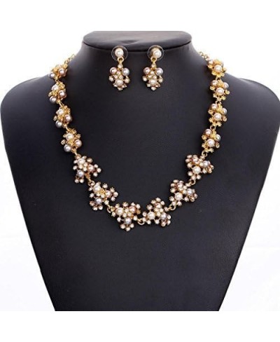 Women's Pearl Austrian Crystal Gold Plated Pendant Flower Necklace Earring Set $12.99 Jewelry Sets