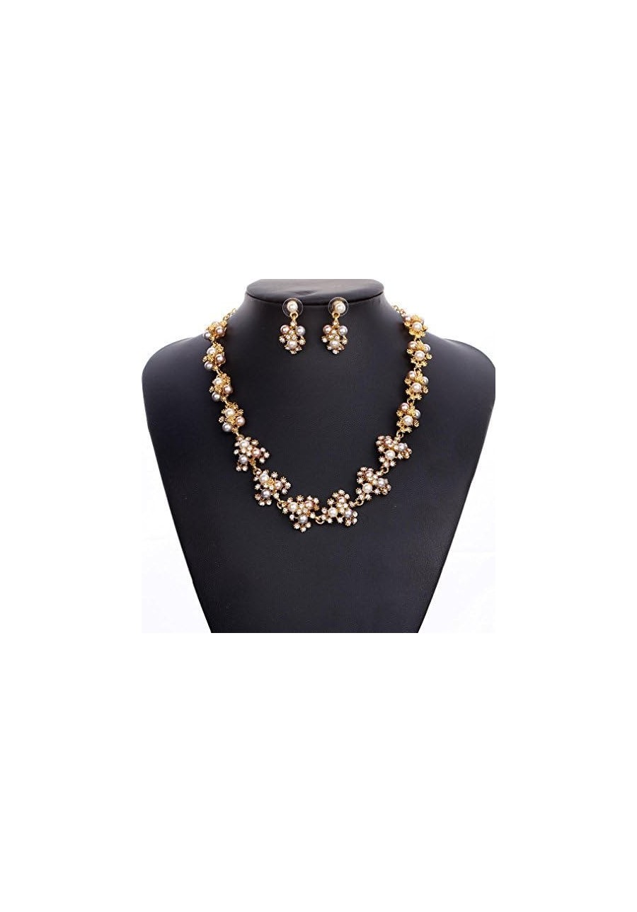 Women's Pearl Austrian Crystal Gold Plated Pendant Flower Necklace Earring Set $12.99 Jewelry Sets