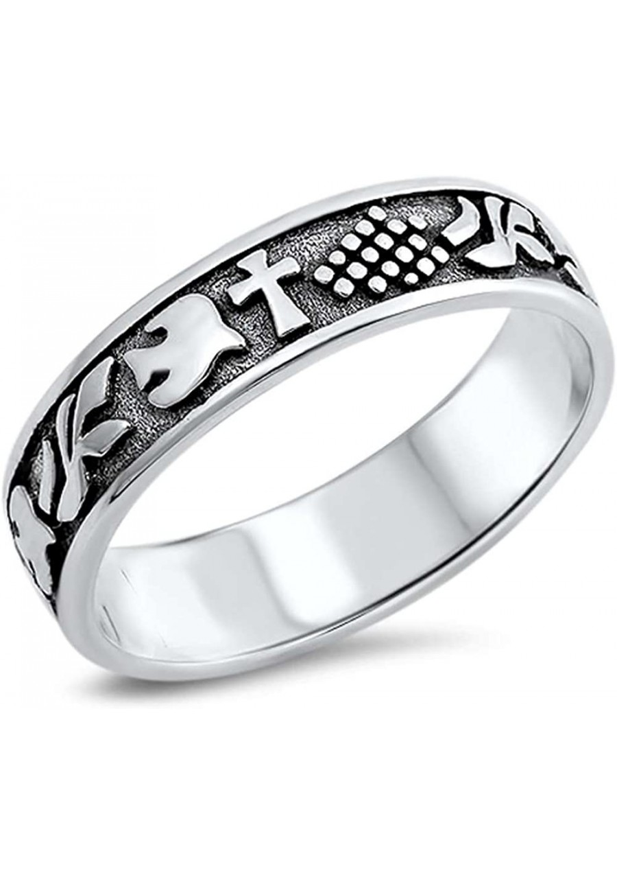 Antique Cross Purity with Dove Band .925 Sterling Silver Ring Sizes 5-10 $17.99 Bands