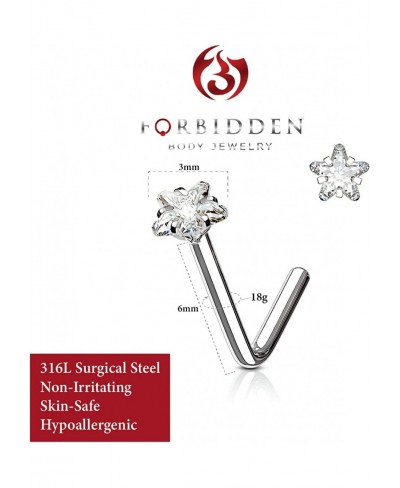 Nose Rings L Shaped 18g/20g Surgical Steel Nose Ring Star Nose Ring 3mm CZ Star Top L-Shaped Nose Stud (Choose Gauge/Color) $...