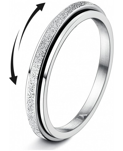 Fidget Rings for Women Men - 2/4/6mm Spinner Stainless Steel Ring for Anxiety Stress Relief Glitter Sandblast Spinning Figit ...