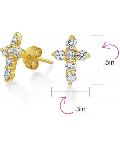 Minimalist Petite Religious Small CZ Cross Stud Earrings for Women Unisex Cubic Zirconia 14K Gold Plated 925 Sterling Silver ...