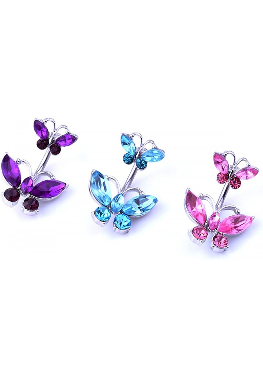 3Pcs Belly Button Rings 14G Surgical Steel Butterfly Cubic Zirconia Navel Piercing Jewelry $17.00 Piercing Jewelry