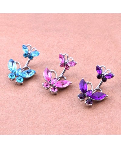 3Pcs Belly Button Rings 14G Surgical Steel Butterfly Cubic Zirconia Navel Piercing Jewelry $17.00 Piercing Jewelry