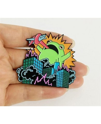 Angry Frog Enamel Pins Novelty Cartoon Brooch Extremism Destroy City Jewelry Denim Backpack Lapel Pin Creative Custom Badge G...