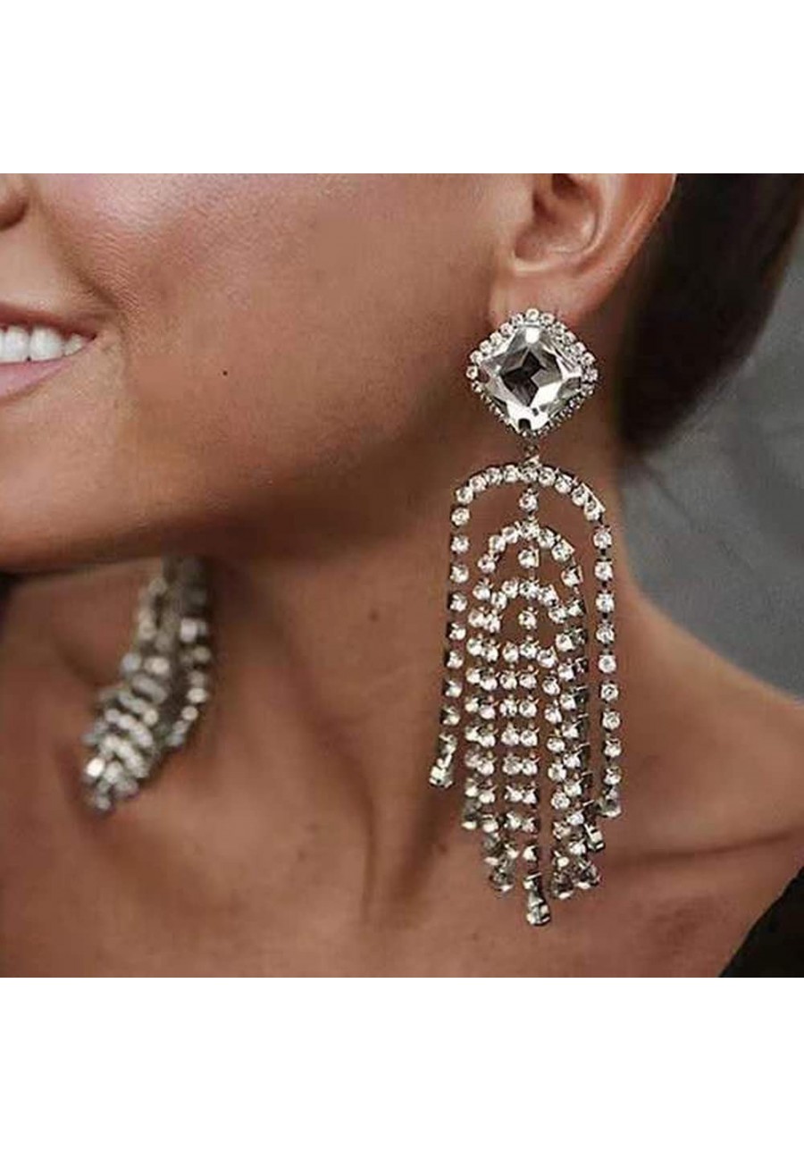 Long Chandelier Tassel Earrings Rhinestones Fashion Big Statement Chain Dangle Drop Earrings for Women Girls (Gold) $15.58 Dr...