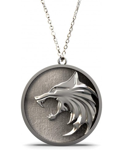 Wolf Head Pendant Geralt Necklace Cosplay Wild Hunt Figure Game Necklace Medallion With Gift Box $20.20 Jewelry Sets