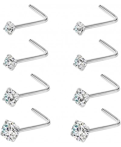 8pcs Surgical Steel L Shaped Nose Rings Studs 1.5mm/2mm/2.5mm/3mm CZ Diamond Nose Studs for Women $14.20 Piercing Jewelry