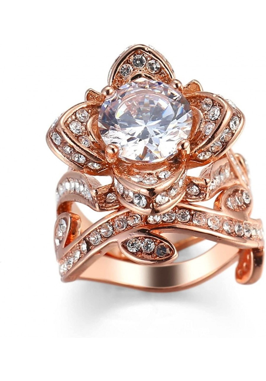 Rings Vintage Rose Gold Wedding Ring White Round Shape Cubic Zirconia with Rose Design Valentines Day Ring for Women $9.30 En...