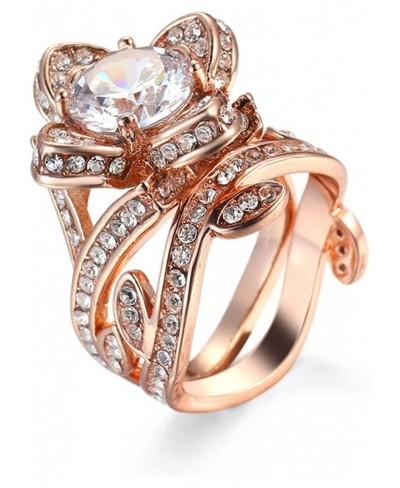 Rings Vintage Rose Gold Wedding Ring White Round Shape Cubic Zirconia with Rose Design Valentines Day Ring for Women $9.30 En...