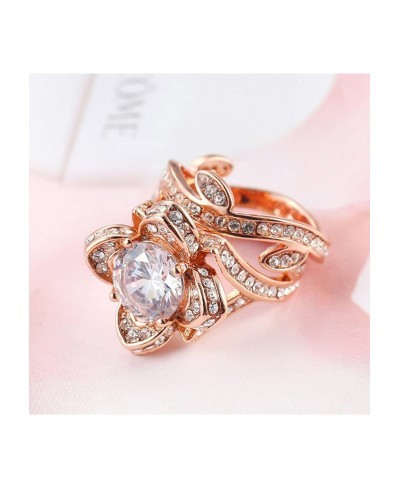 Rings Vintage Rose Gold Wedding Ring White Round Shape Cubic Zirconia with Rose Design Valentines Day Ring for Women $9.30 En...