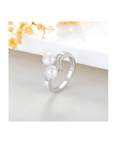 Pearl Ring for Women 925 Sterling Silver Cubic Zirconia Women's Rings with Two Pearls 7mm White Freshwater Cultured Pearl $48...