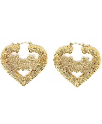 Gold Plated I Love You Big Heart Statement Light Weight Hallow Casting Diamond Cut Bamboo Hoop Earrings- 50 mm Made In Korea ...