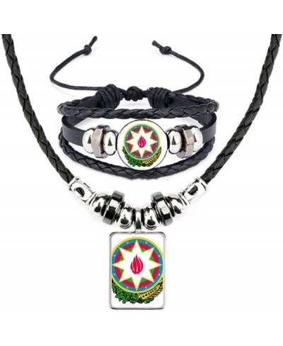 Baku Azerbaijan National Emblem Leather Necklace Bracelet Jewelry Set $51.77 Jewelry Sets