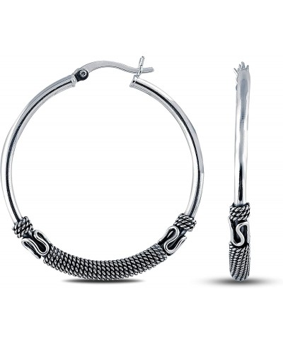 Sterling Silver Jewelry Oxidized Balinese Click-Top Regular and Large Size Hoop Earrings for Women $16.50 Hoop