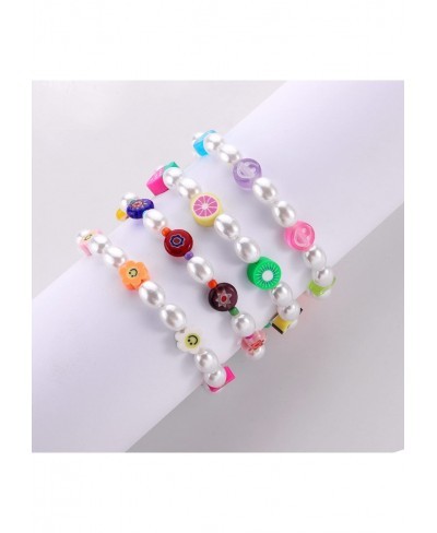 Beaded Bracelets For Women Cute Bracelets For Teen Girls Beach Summer Bracelets Rainbow Happy Face Faux Pearl Bracelet Stretc...