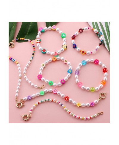 Beaded Bracelets For Women Cute Bracelets For Teen Girls Beach Summer Bracelets Rainbow Happy Face Faux Pearl Bracelet Stretc...