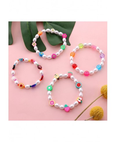 Beaded Bracelets For Women Cute Bracelets For Teen Girls Beach Summer Bracelets Rainbow Happy Face Faux Pearl Bracelet Stretc...