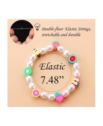 Beaded Bracelets For Women Cute Bracelets For Teen Girls Beach Summer Bracelets Rainbow Happy Face Faux Pearl Bracelet Stretc...