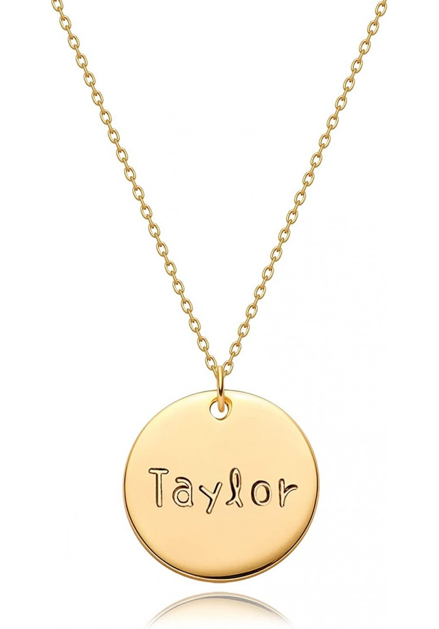 Women Name Necklace Personalized Gold Coin Disc Round Medal Pendant Engraved 14K Gold Plated Dainty Chain Simple Custom Jewel...