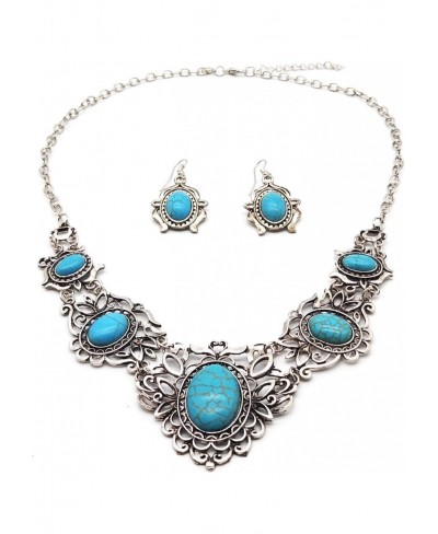 Turquoise Jewelry Sets Bohemian Pendant Necklace Earrings Western Costume Jewelry for Women Girls $8.82 Jewelry Sets