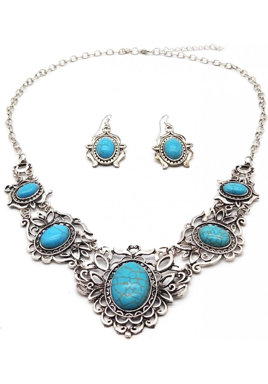 Turquoise Jewelry Sets Bohemian Pendant Necklace Earrings Western Costume Jewelry for Women Girls $8.82 Jewelry Sets