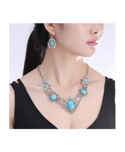 Turquoise Jewelry Sets Bohemian Pendant Necklace Earrings Western Costume Jewelry for Women Girls $8.82 Jewelry Sets