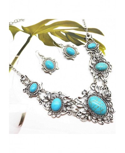 Turquoise Jewelry Sets Bohemian Pendant Necklace Earrings Western Costume Jewelry for Women Girls $8.82 Jewelry Sets