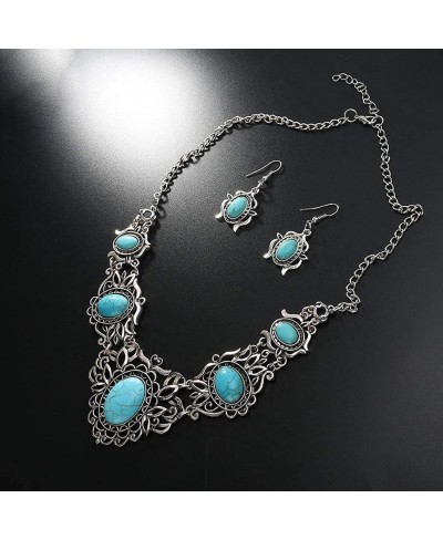 Turquoise Jewelry Sets Bohemian Pendant Necklace Earrings Western Costume Jewelry for Women Girls $8.82 Jewelry Sets