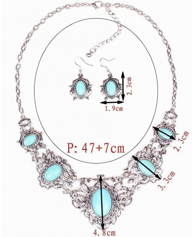 Turquoise Jewelry Sets Bohemian Pendant Necklace Earrings Western Costume Jewelry for Women Girls $8.82 Jewelry Sets