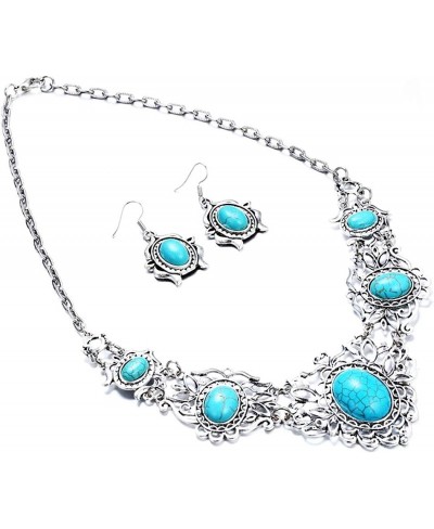 Turquoise Jewelry Sets Bohemian Pendant Necklace Earrings Western Costume Jewelry for Women Girls $8.82 Jewelry Sets