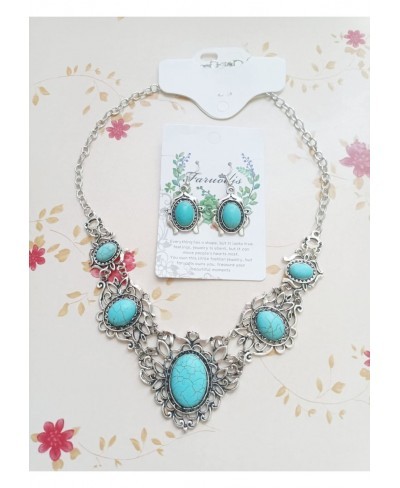 Turquoise Jewelry Sets Bohemian Pendant Necklace Earrings Western Costume Jewelry for Women Girls $8.82 Jewelry Sets