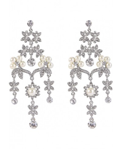 Crystal Simulated Pearl Flower Leaf Chandelier Drop Bridal Prom Earrings Clear Silver-Tone $22.14 Drop & Dangle