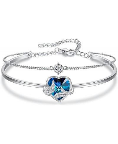 Austrian Crystal Angel Wing Heart Bangle Bracelet Heart Charm Jewelry for Women Girls $23.85 Charms & Charm Bracelets