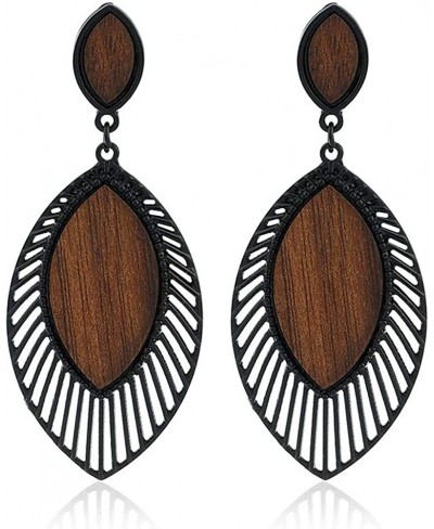 Vintage Leaf Teardrop Wood Grain Earrings Boho Ethnic Statement Dangle Drop Earrings for Women $10.81 Drop & Dangle