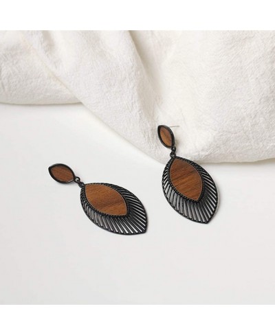 Vintage Leaf Teardrop Wood Grain Earrings Boho Ethnic Statement Dangle Drop Earrings for Women $10.81 Drop & Dangle