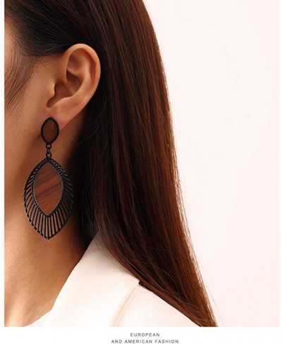 Vintage Leaf Teardrop Wood Grain Earrings Boho Ethnic Statement Dangle Drop Earrings for Women $10.81 Drop & Dangle