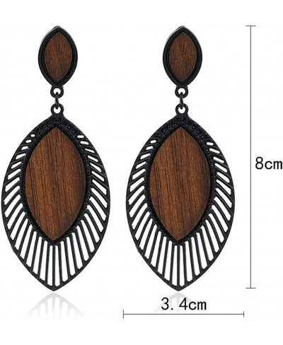 Vintage Leaf Teardrop Wood Grain Earrings Boho Ethnic Statement Dangle Drop Earrings for Women $10.81 Drop & Dangle