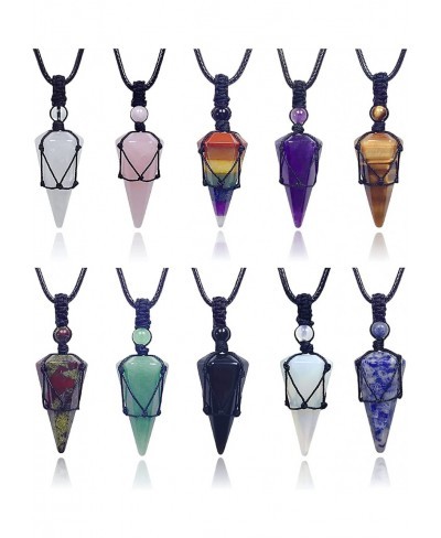 Healing Crystal Point Pendant Necklace for Men and Women Adjustable Hexagonal Pointed Pendant Pendulum $11.19 Pendant Necklaces