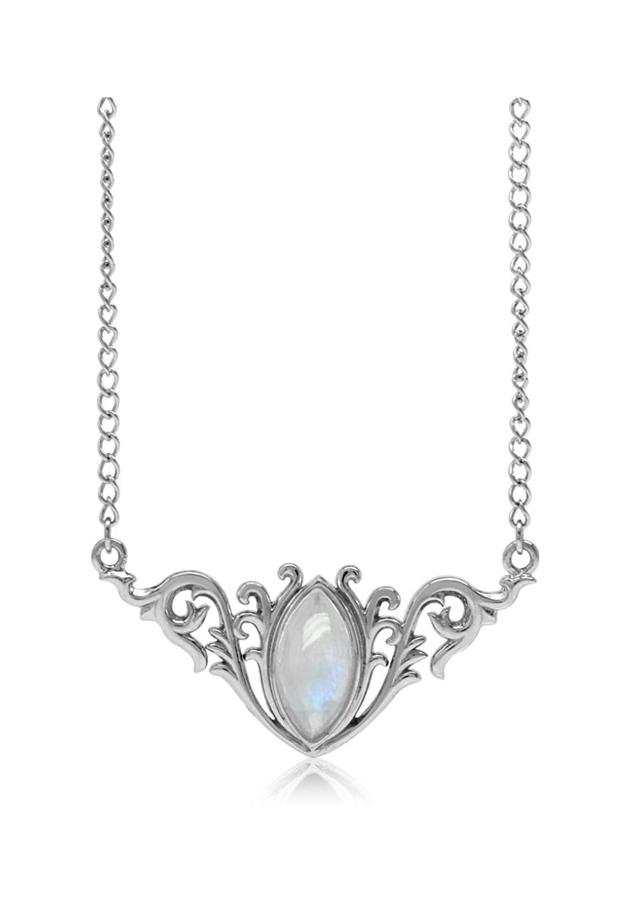 Bezel Set Marquise Cut Cabochon Stone 925 Sterling Silver Baroque Inspired Pendant with 16-18 Inch Adjustable Chain Necklace ...