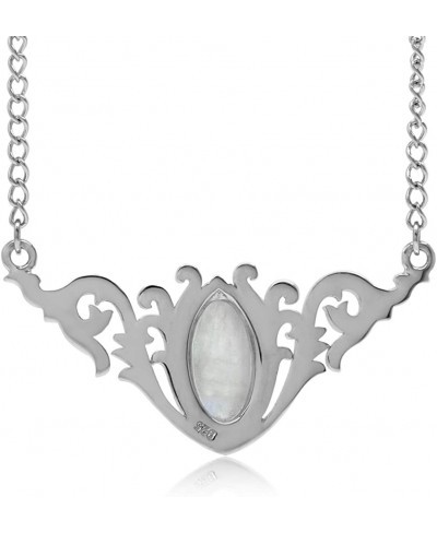 Bezel Set Marquise Cut Cabochon Stone 925 Sterling Silver Baroque Inspired Pendant with 16-18 Inch Adjustable Chain Necklace ...