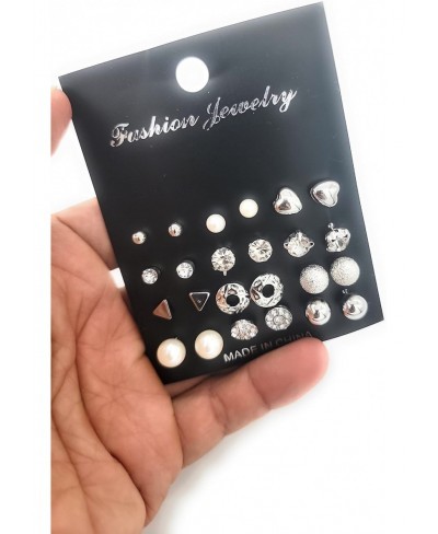 12Pairs Women Girl Fashion Pearl Crystal Heart Stud Triangle Earring Set Jewelry EW sakcharn (Silver) $6.77 Jewelry Sets