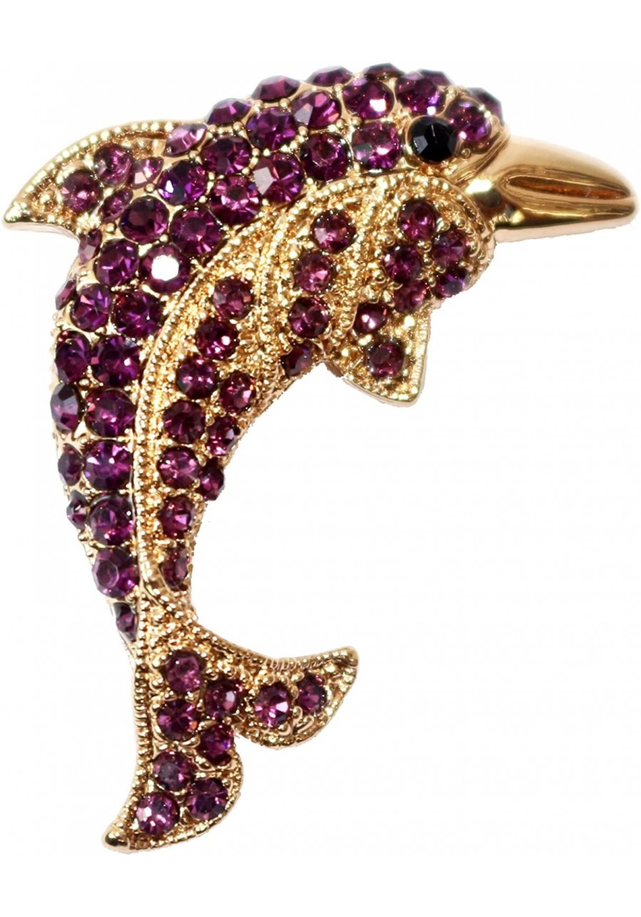 18k Gold Plated Multi-Color Crystal Fish Porpoise Dolphin Brooch pin $12.06 Brooches & Pins