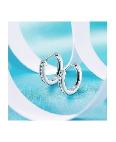 Small Huggie Hoop Earrings for Women 10mm - 14K White Gold Plated Cubic Zirconia Cuff Hoop Earrings 925 Sterling Silver Post ...