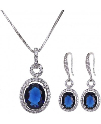 Bridal Jewelry Set for Women - Silver Plated Cubic Zirconia Crystal Oval Halo Necklace and Dangle Earrings Set Fashion Jewelr...