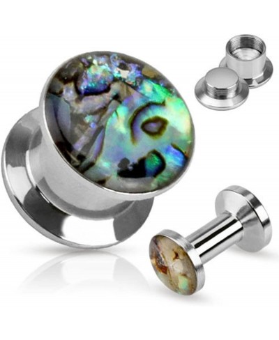 Pair Abalone Inlay Steel Screw Fit Plugs Tunnels Earlets Gauges Pierced Body Jewelry $15.36 Piercing Jewelry