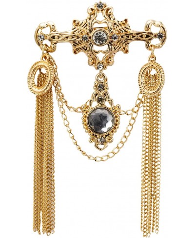 Royal Gold Engraved Shimmery Stone and Chain Detailing Brooch $13.92 Brooches & Pins