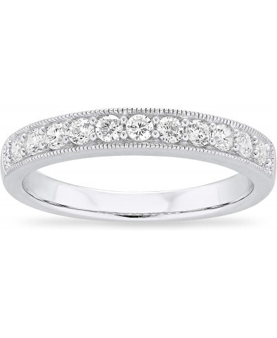 .925 Sterling Silver & Round Cubic Zirconia Half Eternity Milgrain Beaded Stackable Wedding Band Ring $32.28 Eternity Rings