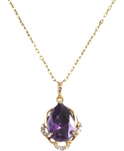 Purple Cubic Zirconia Pendant Gold Plated Necklace for Women $10.28 Pendant Necklaces